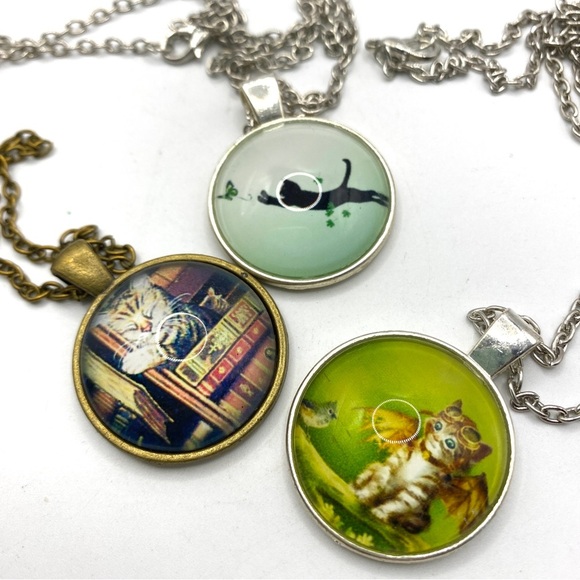 Glass Dome Cat Necklaces Lot of Three Crazy Cat Lady - Picture 6 of 9